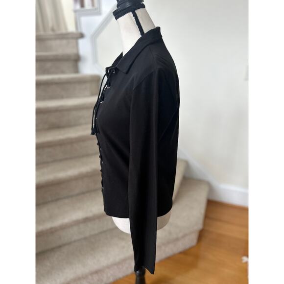 Vintage 90s Whimsygoth Fairy Grunge Black Lace Up Corset Long Sleeve T-Shirt - Picture 3 of 6